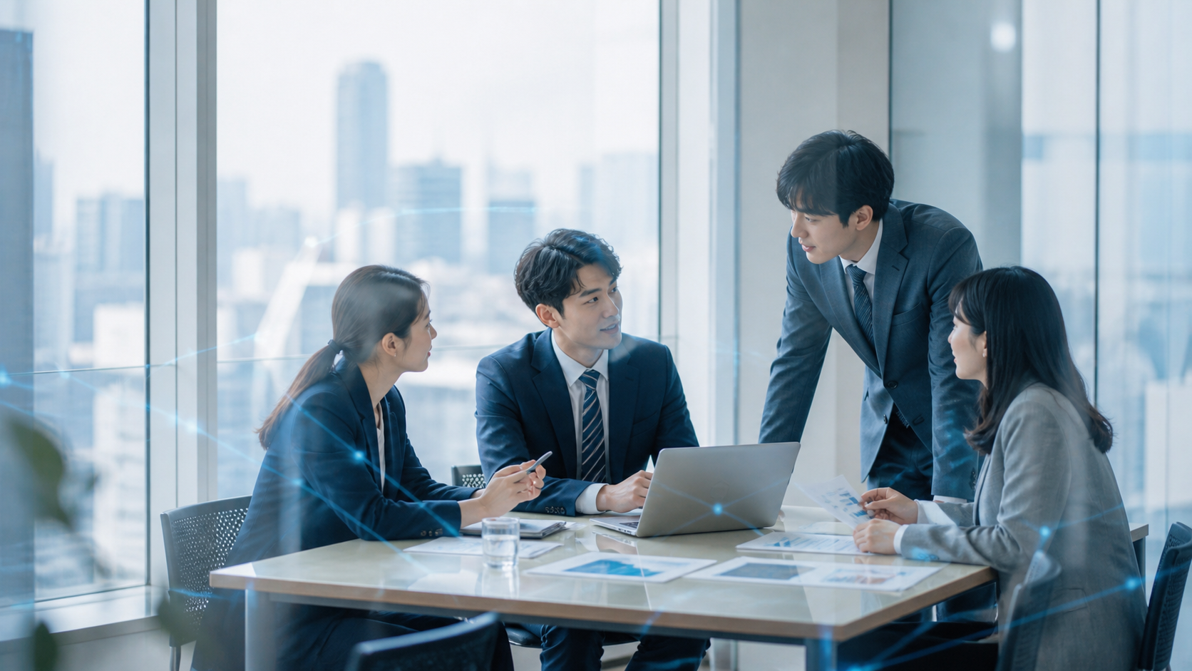 企業の課題と成長戦略を話し合うビジネスチーム
